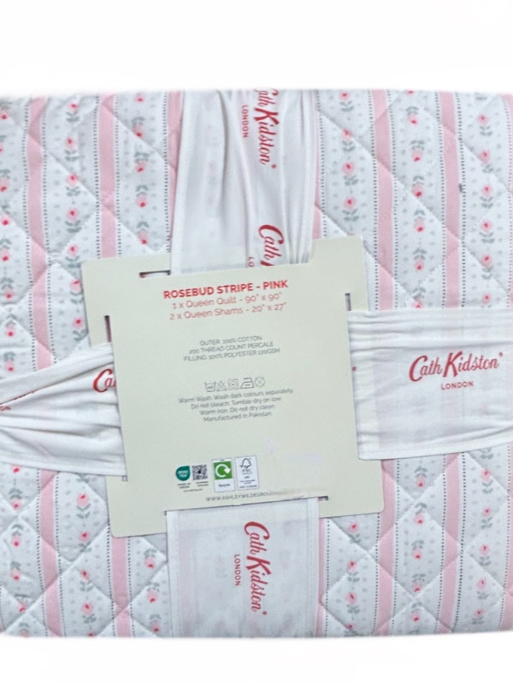Cath Kidston Rosebud Stripe Pink Queen Cotton Quilt Set 90”x90” - Picture 2 of 6